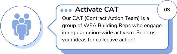 Our CAT (Contract Action Team) is a group of WEA Building Reps who engage in regular union-wide activism.  Send us your ideas for collective action!